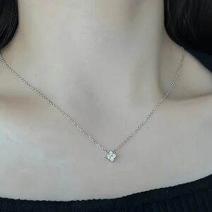 Silver Plated Mini Small Four Leaf Flower Dainty Minimalist Chain Necklace